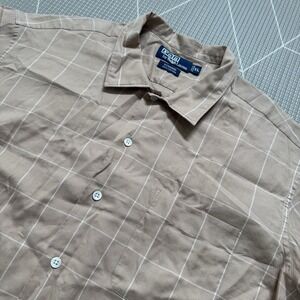 Polo Ralph Lauren Bonnard 100%‎ Cotton Button Up Size XL Tan Grid Pattern LS